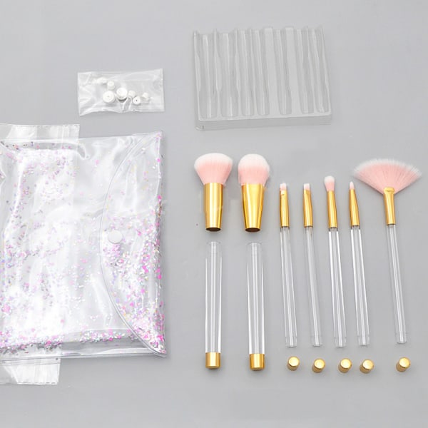 7pcs Glitter Makeup Brushes Set DIY Quicksand Handle Makeup Brush for Foundation Powder Concealer Blush with Empty Handle Sand Brushes（style 6）