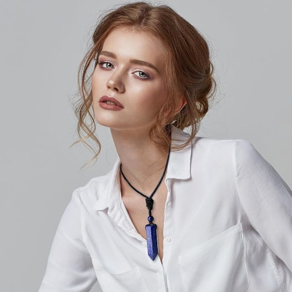 Krystal Halskæde til Mænd Kvinder Justerbar Reb Hexagonal Punkt Healing Krystal Naturlig Sten Vedhæng Halskæder Ædelsten Smykker Blue Lapis Lazuli