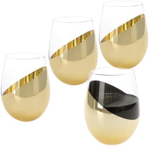 MyGift Moderne Accent Stemless Vinglas Sæt, Rødvinglas Sæt af 4 Brass