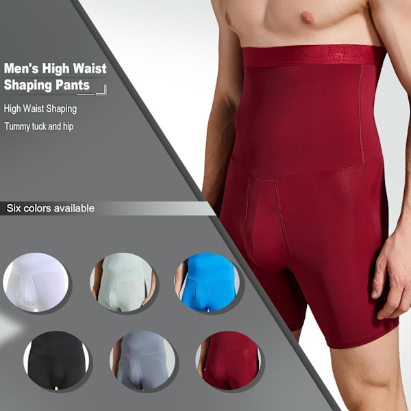 Män Tummy Control Shorts Hög Midja Underkläder Slankning Shapewear Body Shaper Ben Boxer Briefs Dark Red M