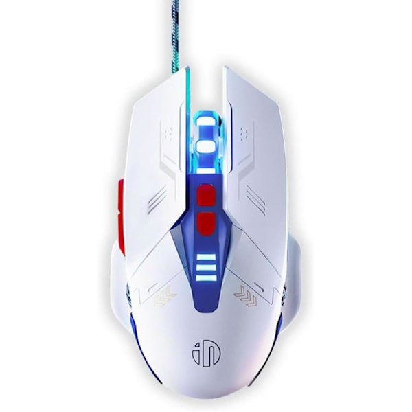 Ledningsforbundet Gaming Mus Computermus Mekanisk Åndedrætsfarvet Lys med Lyd 7 Taster USB Flettet Reb 4 Hastighed DPI Ergonomi PC Laptop Mecha Hvid