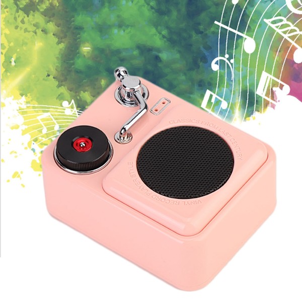 Mini bærbar retro trådløs Bluetooth 5.0 stereohøjttaler til køkken/rejse/fiskeri (Pink)