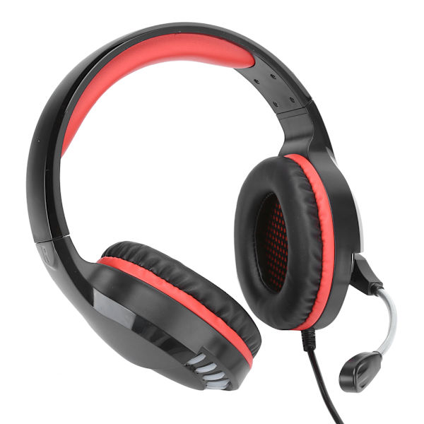 Gaming-kuulokemikrofoni M18, stereofoninen ääni, USB-liitäntä, värillinen valo tietokoneelle, jossa mikrofoni, musta ja punainen