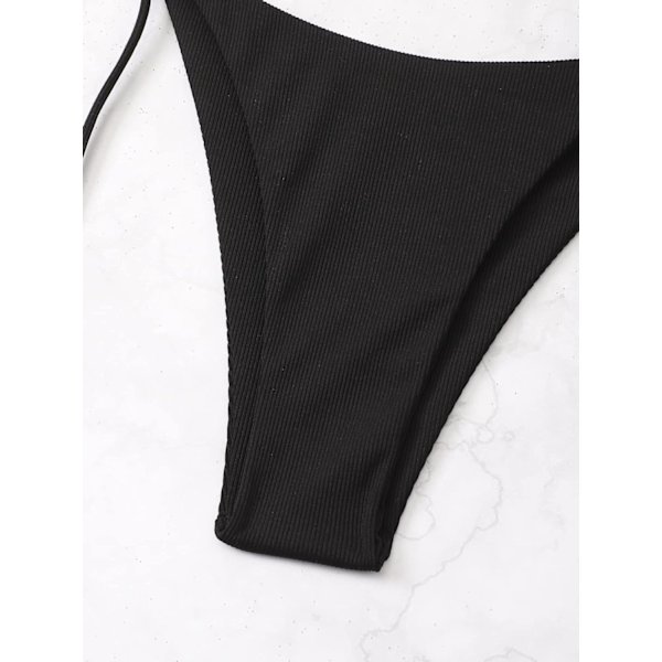 WJSM Naisten Halter-solmio Sivu Kolmio Bikinisetti Korkea Leikkaus 2-osainen Bikini Uimapuku Uimapuku Black a M