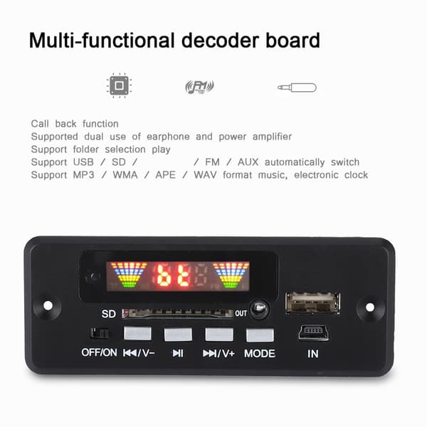 02EBT-DX Bil Håndfri Opkald Dekoder Board Bluetooth Fjernbetjening (Sort)