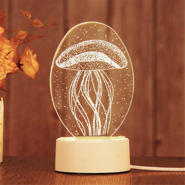 Manet med jellyfish-illusjon, nattlys for barn, LED-bordlampe, nattlampe, soveromsdekorasjon, feriegaver, bursdagsgaver til barn, gutter og jenter
