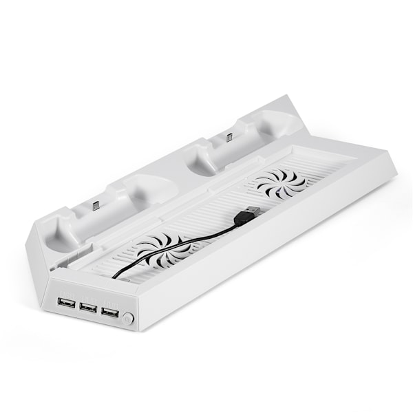 Køleventilator Køler Dobbelt Opladningsstation Dock Stand 3 Port USB Hub til PS4 Playstation 4 Hvid