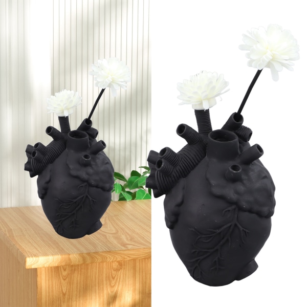 Kreative anatomiske hjertevaser harpiks skulptur hjerteformet kunst blomster vaser skrivebord hjem dekoration til stue Black