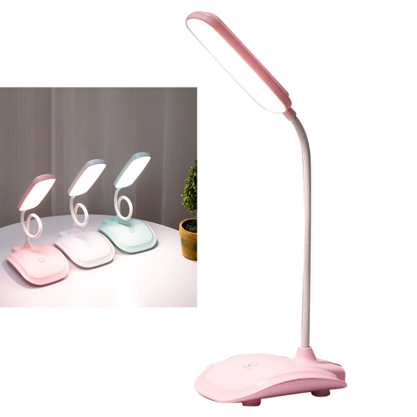 LED-skrivebordslampe med berøringskontrol, tre niveauer farvetemperatur, trinløs dæmpning, USB-opladning Pink