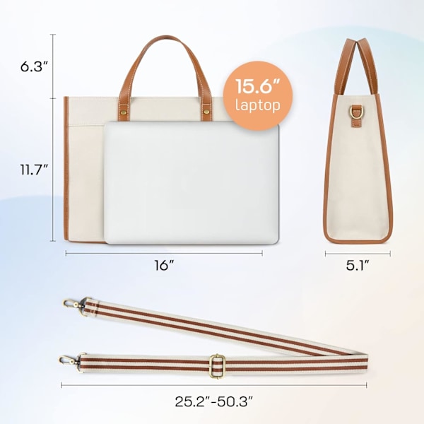 Laptopväska i Canvas, 15.6 tum, Arbetsväska, Casual Briefcase, Handväska för Resor, Kontor, College