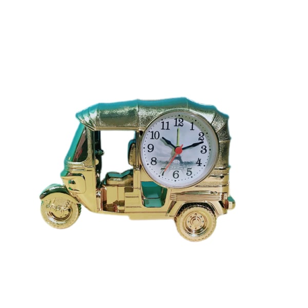 Retro tricycle-formet vekkerklokke for barneskolen med personlig tidspåminnelse, gull, 7 tommer × 4,72 tommer