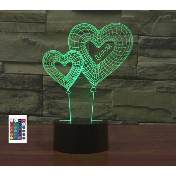 3D Valentine's Day Double Heart Balloon Remote Control 16 Color Night Lights Illusion Acrylic LED Birthday Gifts