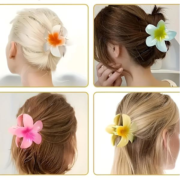 4-pack Stora Blommiga Hårclips, Färgglada Blommönster, Mångsidigt Håraccessoar för Kvinnor, Strandsemester Stil, Medelstorlek, Enstaka Förpackning