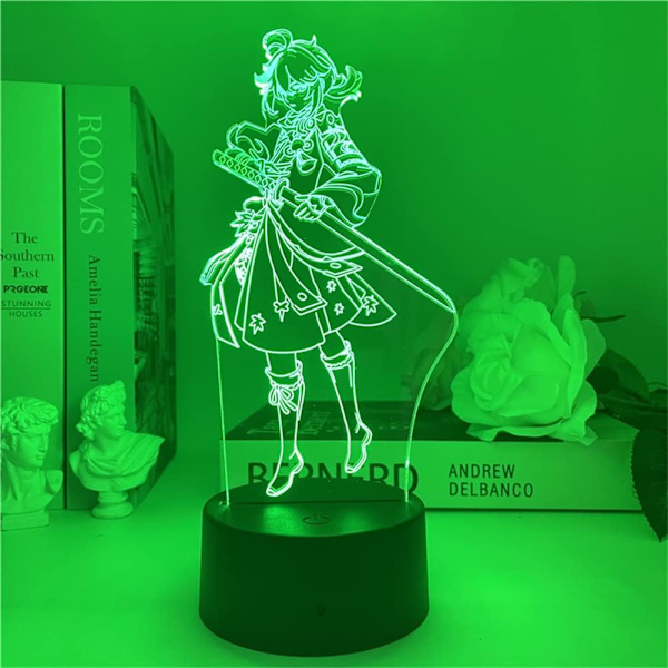 Genshin Impact Kaedehara Kazuha 3D Lampe Anime LED Nattelys for Barnerom Innredning Belysning 16 Farger Dimmbar med Fjernkontroll USB Bordlampe