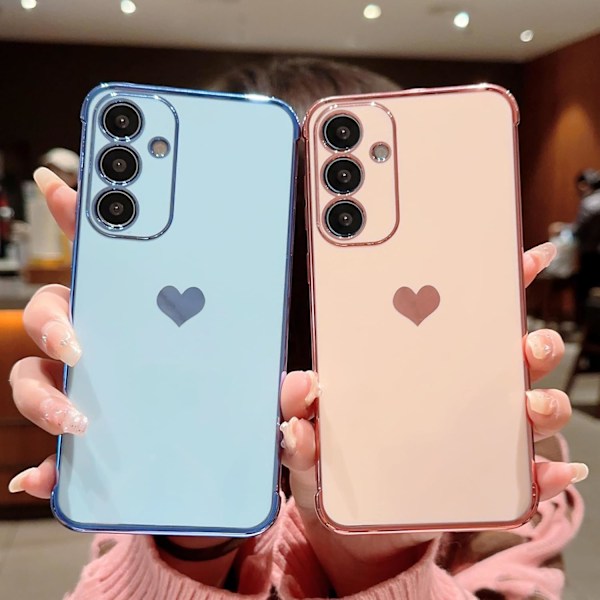 Samsung Galaxy S25 6.2\" puhelinkotelo, ylellinen söpö sydänkuvio sivussa, täysi kameran suojaus, pehmeä silikoni, iskunkestävä, galvanisoitu Blue