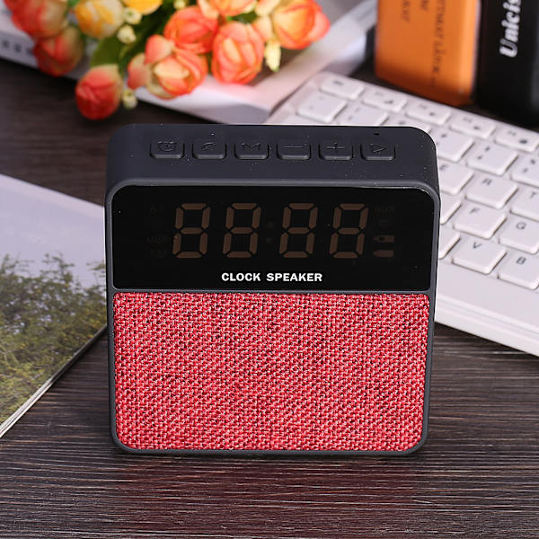 Tyg Högtalare Väckarklocka Samtalsfunktion Bluetooth Högtalare TF-kort FM Röd