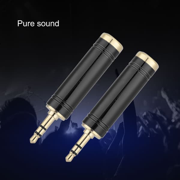 2 stk. 3,5 mm han til 6,35 mm hun stereoadapterkonverter guldbelagt lydadapter (sort)