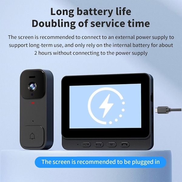 Intelligent visuel dørklokke videodørklokke kamera batteridrevet 4,3 tommer skærm tovejs intercom videoovervågning indbyggede højttalere