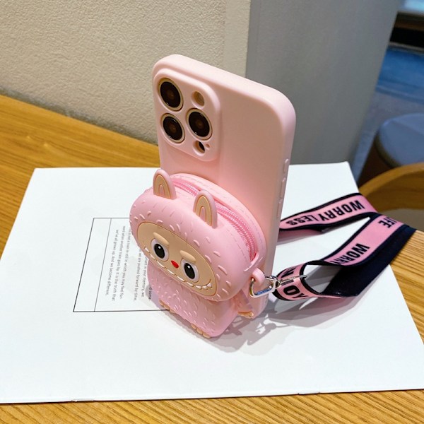 Labubu 3D Hirviö Puhelinkotelo: vaaleanpunainen Crossbody-hihna, Käytännöllinen ja Söpö pink SamsungS24Plus-5G