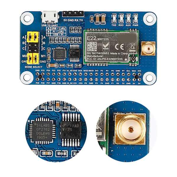 SX1262 915MHz for LoRa HAT USB til UART Chip 4 LED-indikatorer Udvidelseskort til Raspberry Pi