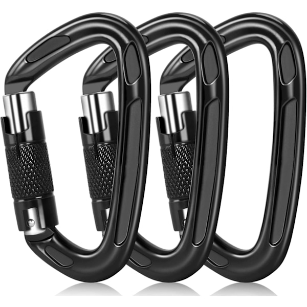 Certifierade klätterkarbinhakar, 3-pack, 25KN (5620 lbs) Högpresterande stora låsande karbinhakar för bergsklättring/isklättring, räddning, gunga etc.