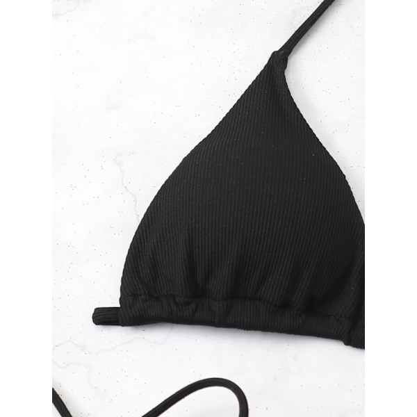 WJSM Naisten Halter-solmio Sivu Kolmio Bikinisetti Korkea Leikkaus 2-osainen Bikini Uimapuku Uimapuku Black a L
