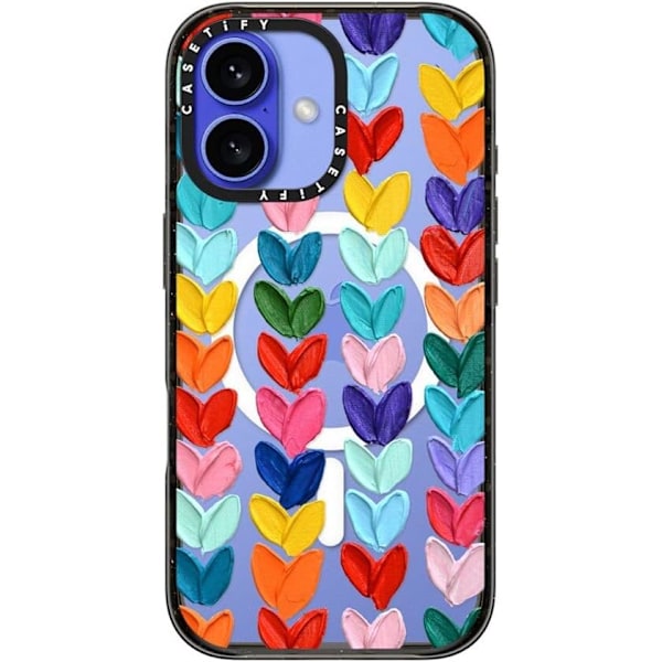 Impact Cover til iPhone 16 [Slank / 2,5 m. 4X Militær Standard Drop Beskyttelse/Kompatibel med Magsafe] - Klare Polka Pletter Hjerter - Klar