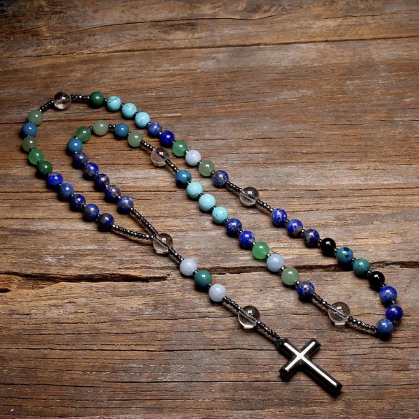 31.5in Stone Beads Healing Halsband Färgglada Fashionabla Stone Beads Långt halsband för dejting Vardagsliv Blå