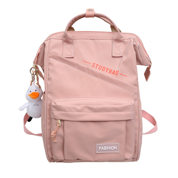 Ryggsäck enfärgad ryggsäck stor kapacitet väska högskolestudent gymnasieelev skolväska resväska Light pink+Duck
