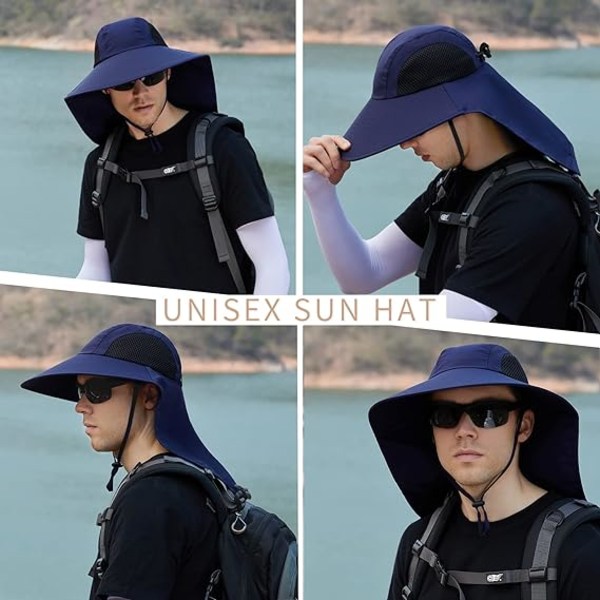 Solhatt for menn og kvinner med nakkeklaff, UPF 50+ UV-beskyttende tur- og fiskehatter, bredbremmet solhatt for kvinner og menn 1pack-navy