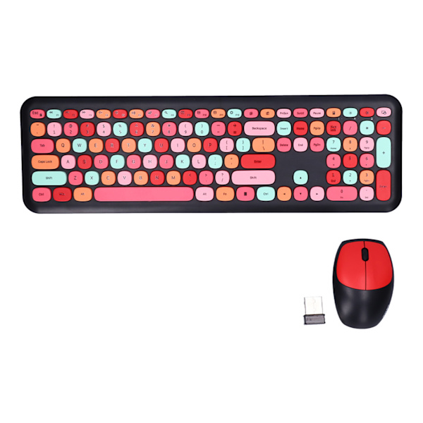 Tangentbord Mus Combo 2.4G Retro Multi Color Mute Cover Trådlöst Tangentbord och Mus SetSvart