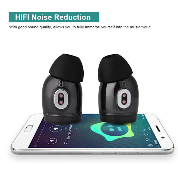 Mini Binaural HiFi 3D Surround Bluetooth 5.0 TWS Öronproppar Trådlöst Headset Laddningsbox Svart
