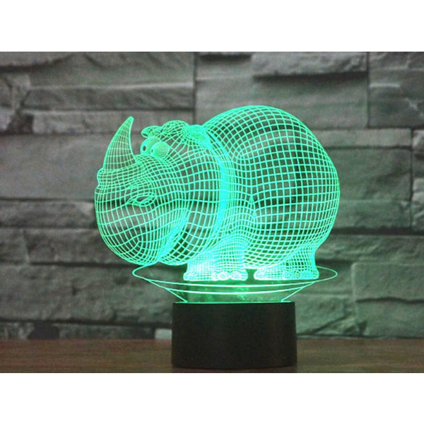 3D Liten Noshörning Fjärrkontroll 16 Färger Nattlampor Illusion Akryl LED Bord Sänglampa Barn Sovrum Skrivbords Dekoration Födelsedagspresenter Leksak
