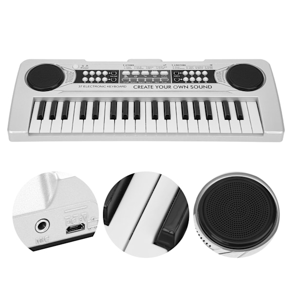 Elektronisk keyboard 37 pianotangenter barnespill musikkinstrument med mikrofon Silver