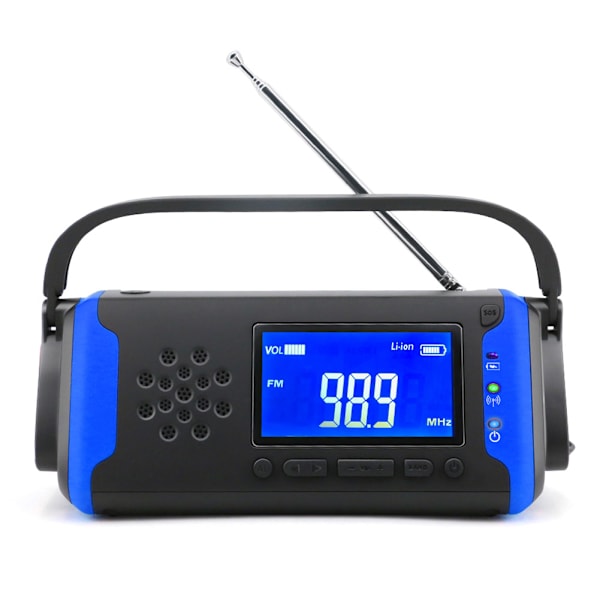 MD‑097 Solar håndsveiv FM værradio utendørs nødlader med blitslys blåUS-versjon