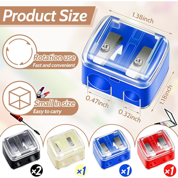 5-pak Makeup Blyantspidser Plastik Lip Liner Blyant Eyeliner Spidser Kosmetiske Manuelle Værktøjer til Eyeliner colorful