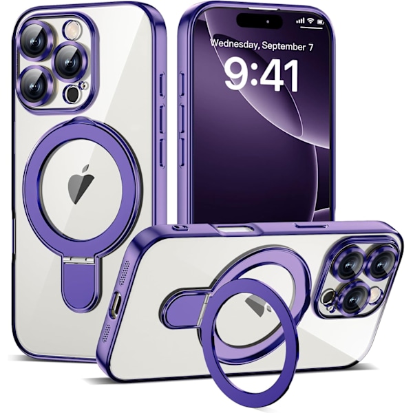 Yhteensopiva iPhone 16 Pro -kotelon kanssa, jossa magneettinen rengasteline [Yhteensopiva Mag-Safe:n kanssa] [Täysi kameran linssinsuoja] Pinnoitettu kirkas Pho Purple