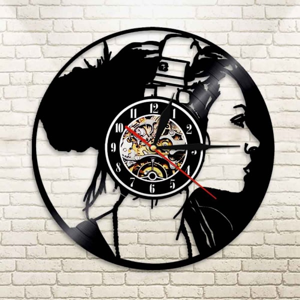 Musiikki Vinyylilevy Seinäkello - Musiikkityttö Sarja Vinyylilevyt Seinäkello - Vinyyli Kello - Olohuoneen Seinäkoriste - Ainutlaatuiset Lahjat Musiikin Ystäville
