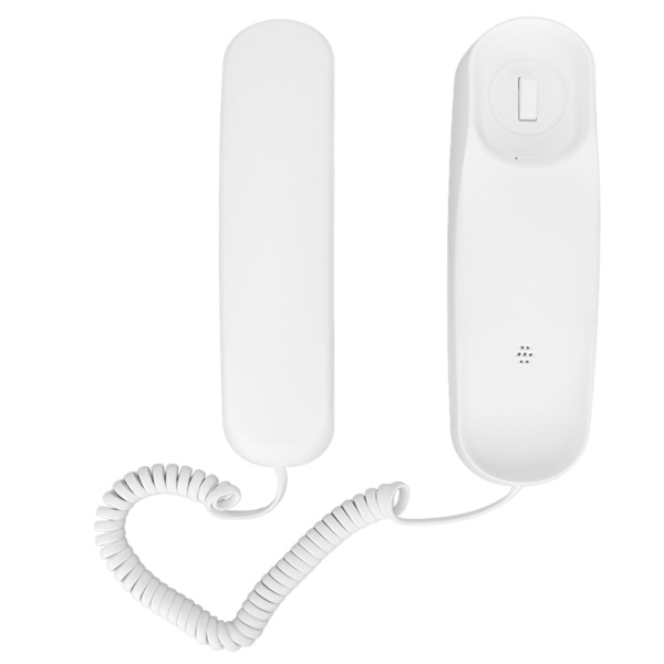 Sladdtelefon med stöd för paus, återuppringning av senaste nummer, väggmonterbar, fast telefon med upplysta knappar för hemmakontor, vit