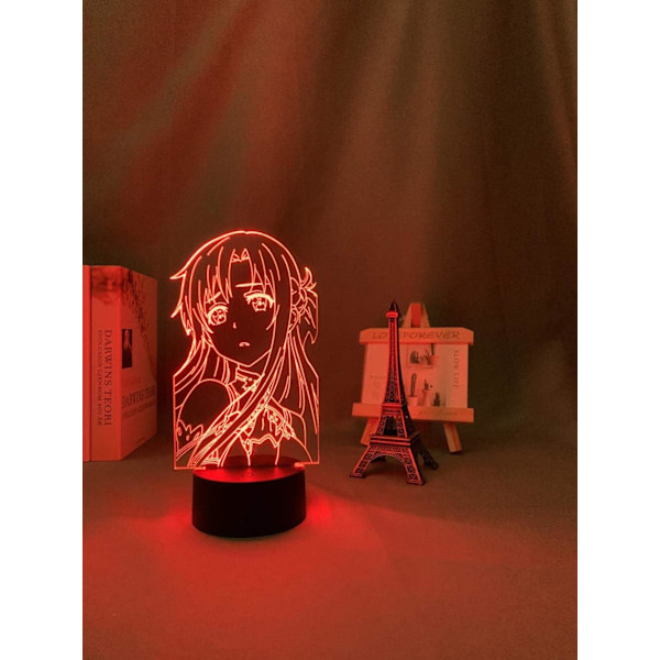 Anime 3D Illusions nattlampe Hjemmerom dekor Akryl LED lys Julegave lamper (16 farger med fjernkontroll) Anime Sword Art Online Asuna lys, Multico