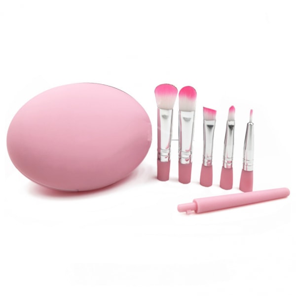 5 Indbundet makeupbørstesæt med kombinationshåndtag Pink Bærbar makeupværktøj til øjenbørster