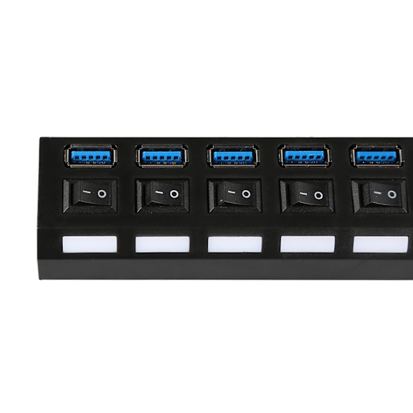 Extern USB 3.0-hub med 7 portar, hög hastighet, på/av-switch, splitter för MAC, svart