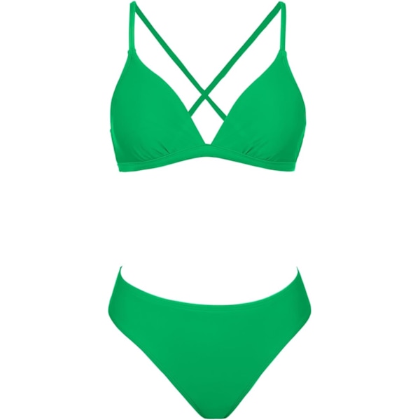 WJSMBikini Set naisille Kaksiosainen uimapuvut V-kaula-alainen matala nousu ristikkäin selkä itse solmio spagettihihnat Lime Green M