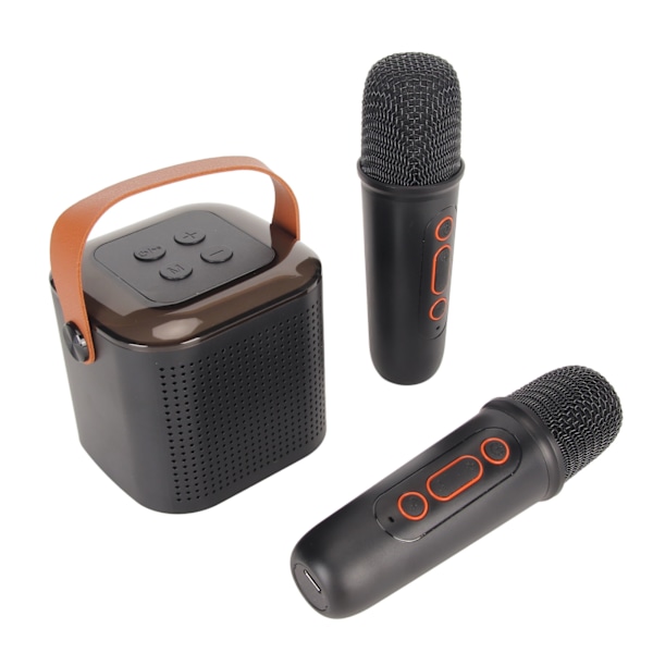 Mini Karaoke Maskine Stereo Bærbar RGB Lys Bluetooth Højttaler med 2 Trådløse Mikrofoner til Hjemmefest Sort