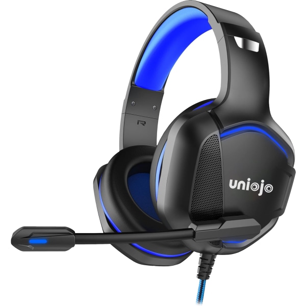 Gaming Headset Noise-Canceling Mic for PC, Laptop, Mac, Xbox Series, PS5, PS4, Nintendo Switch, Kablede Over-Ear-hodetelefoner, Surround Sound, LED Breat Blue