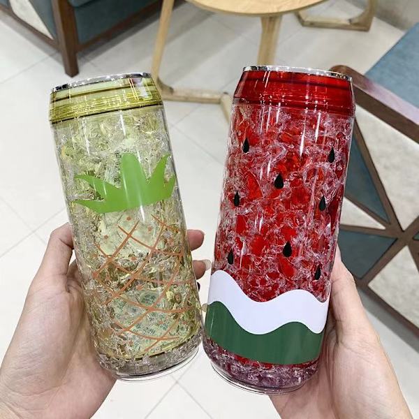 Sommar kan forma utomhussporter dubbla lager kallt vatten kopp röd vattenmelon 350ML