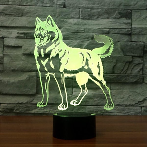 3D LED Vild Ulv Optisk Illusion Natlampe, 7 Farveskift Touch Switch USB Drevet Soveværelse Dekoration Bordlampe