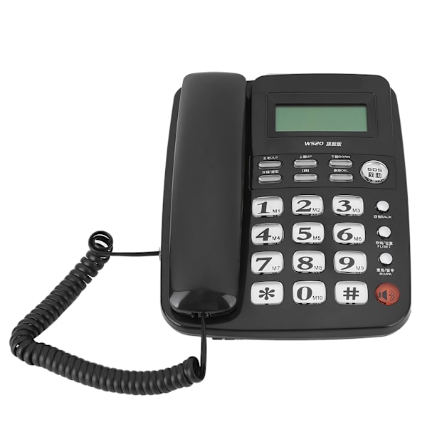 W520 Telefon med opkaldsidentifikation, håndfri opkald til kontor, hjem, familie og virksomhed, sort
