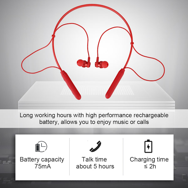 Sports Stereo Bluetooth Trådlösa Nackhängande Headset Brusreducerande HD Musik Hörlurar Röd