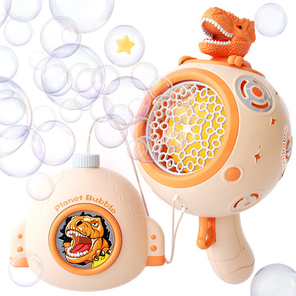 Grön Dinosaurie Elektrisk Uppladdningsbar Bubbelpistol Maskin Blaster med 500ml Bubbellösning Flaska & LED-lampor, Automatisk Bubbelmaskin orange